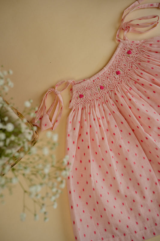 BLUSH ROSETTE SMOCKED FROCK