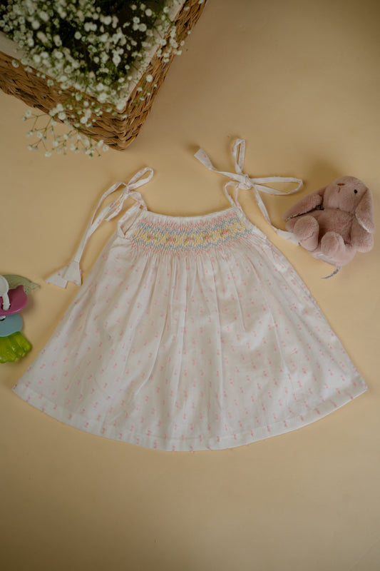 WHITTE ROSETTE SMOCKED FROCK