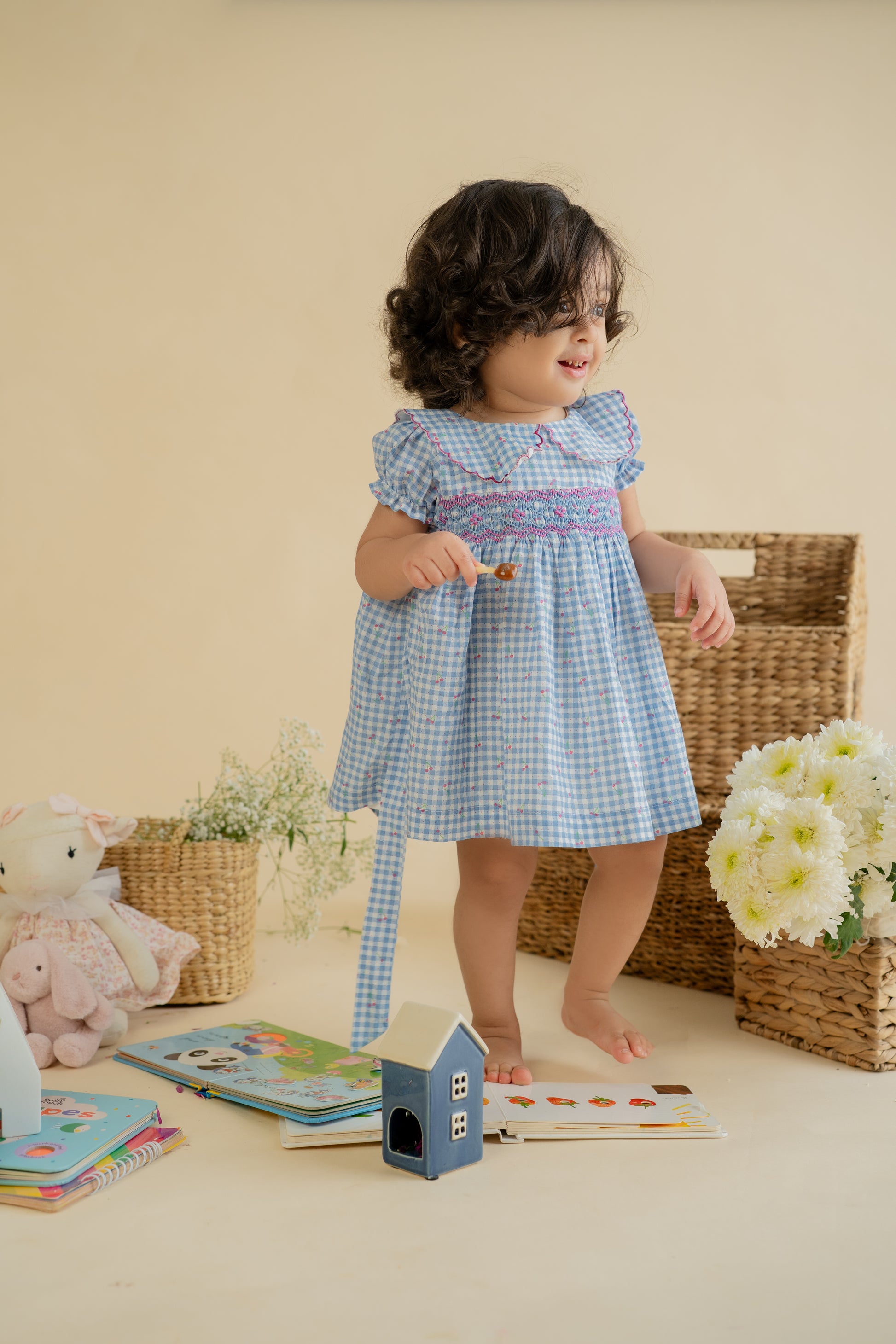 CHERRY GINGHAM SMOCKED FROCK