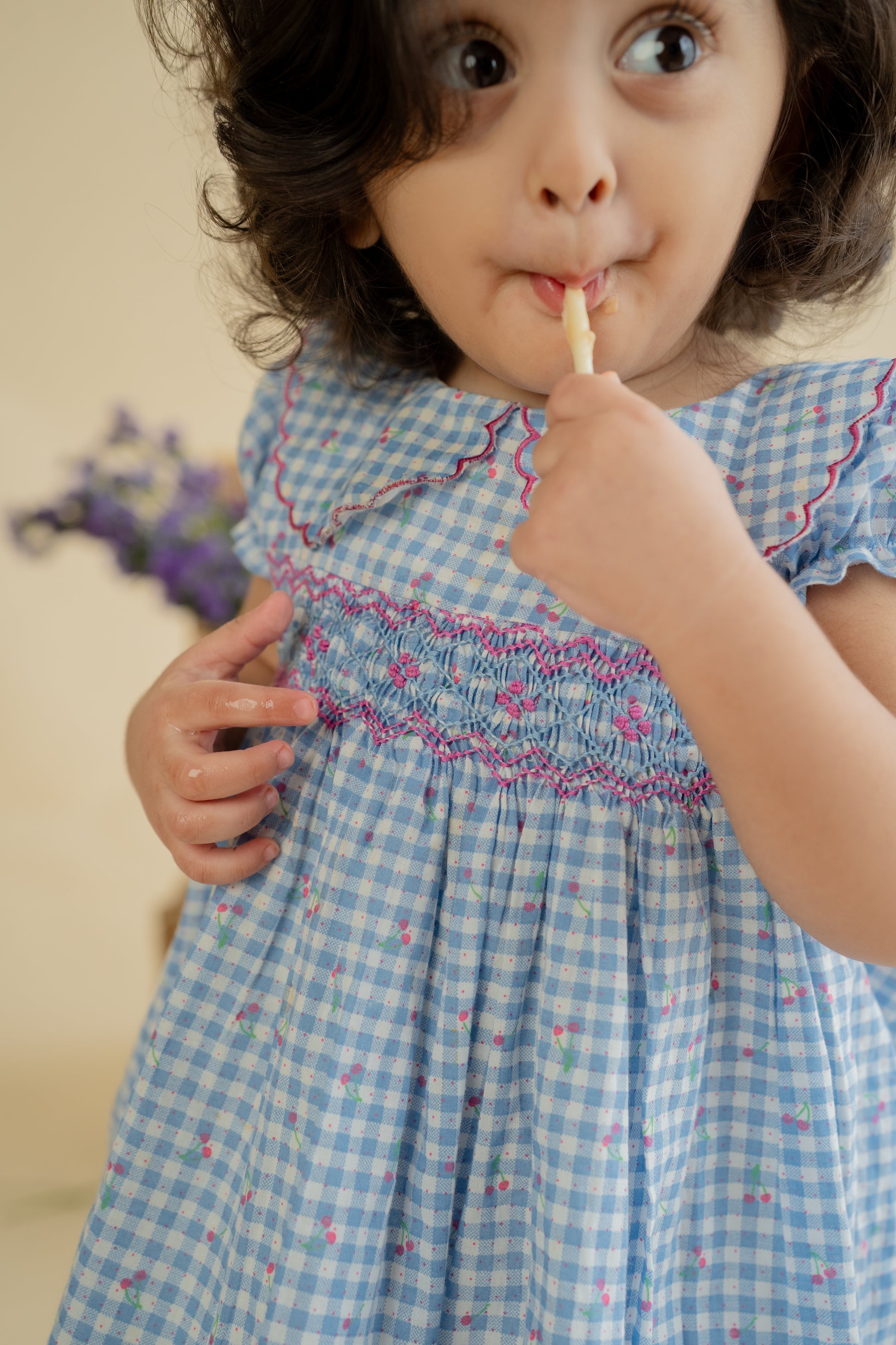 CHERRY GINGHAM SMOCKED FROCK